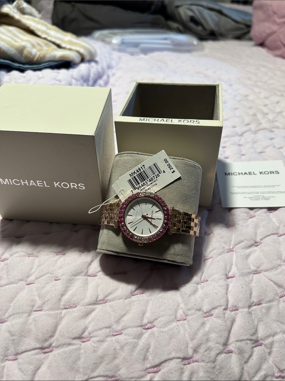 Michael Kors Rose Gold Tone Watch with Pink Crystal Bezel